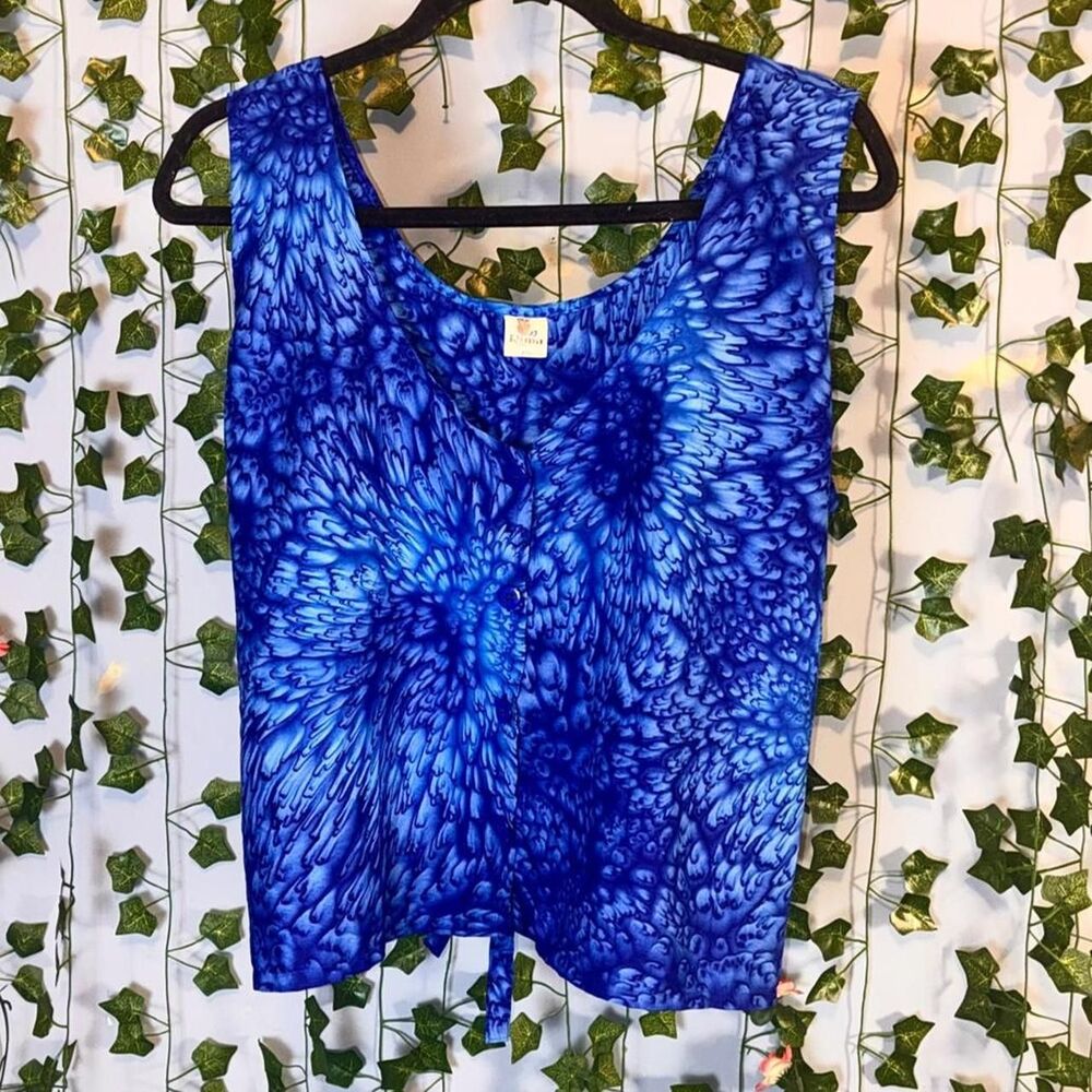 Blue vintage Rima tie-dye button up blouse with a boho vibe (XXL)